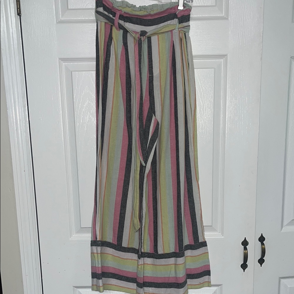 Striped Wide-Leg Pants with Belt